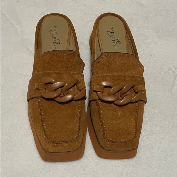 Naked Feet Tan Suede Elect Platform Mules Sz 10M - Picture 3 of 9